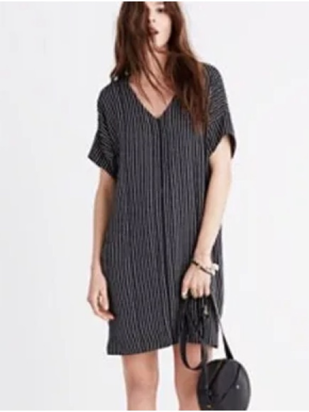 Madewell Novel V Neck Shift dress vertical pinstripes size small